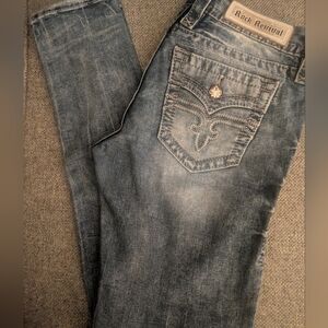 Women's  Rock And Revival Distressed Boot Cut  Blue Jeans.